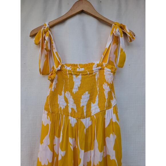 DVF Diane Von Furstenberg Target Smocked Tie Strap Yellow‎ Ginkgo Midi Dress XXS - Picture 2 of 9